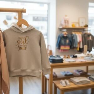 Kids Beige Hoodie - Just a Girl Who Loves Jesus